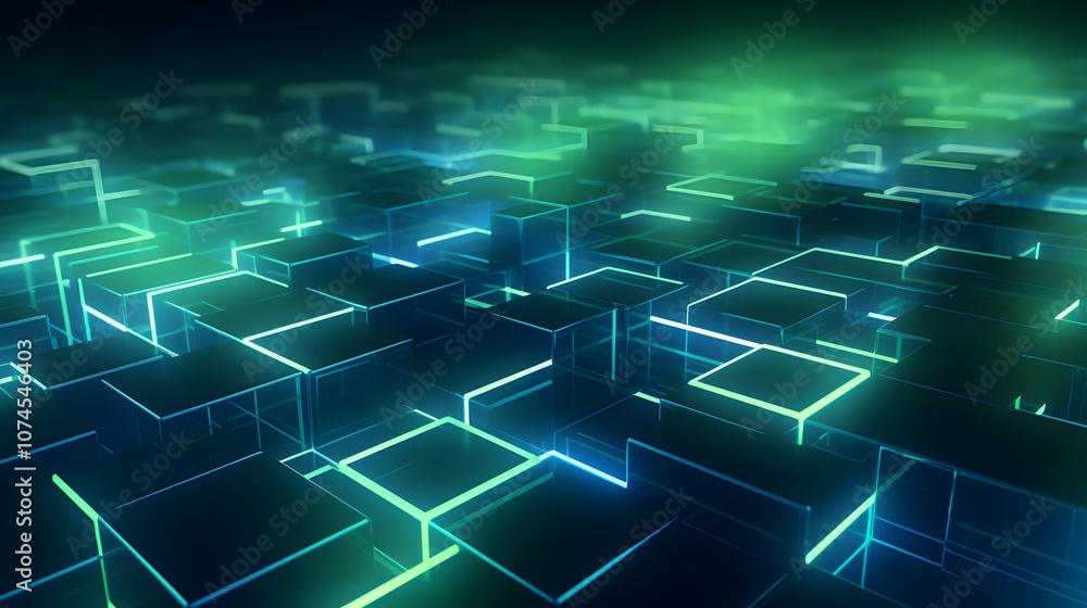 Obraz premium 3d rendering of mind green and blue abstract geometric background. Scene for advertising, technology, showcase, banner, game, sport, cosmetic, business, metaverse. Sci-Fi Illustration. Product displa