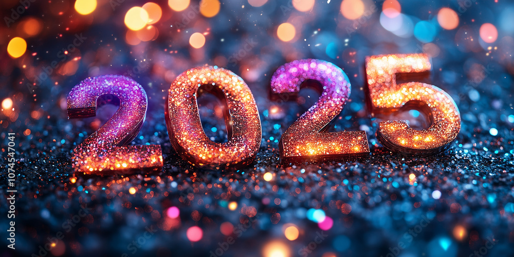 Happy New Year 2025. Christmas holiday theme design. Glitter abstract festive background.
Happy New Year 2025. Christmas holiday theme design. Glitter abstract festive background.