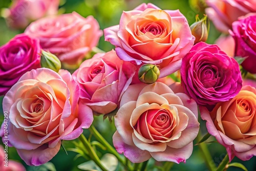 Stunning Portrait of Pink Roses Showcasing Vivid Colors Against a Clear Background, Perfect for Floral Designs and Nature Photography Enthusiasts