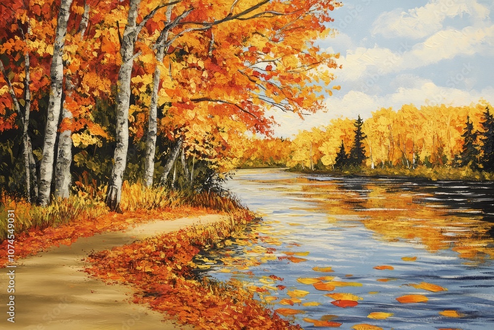 Autumnal Forest Path Leading to a River with Fallen Leaves Autumnal Forest Path Leading to a River with Fallen Leaves