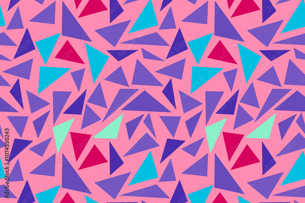 Colorful geometric abstract pattern featuring vibrant triangles on a soft pink background Colorful geometric abstract pattern featuring vibrant triangles on a soft pink background