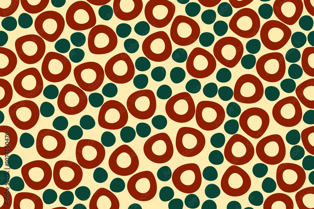 Vibrant abstract pattern featuring playful shapes in earthy tones and green accents