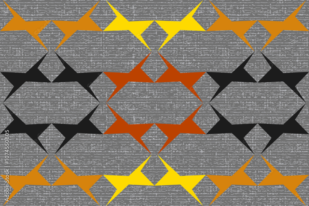 Fototapeta premium Vibrant geometric patterns in earthy tones create a captivating textile design
