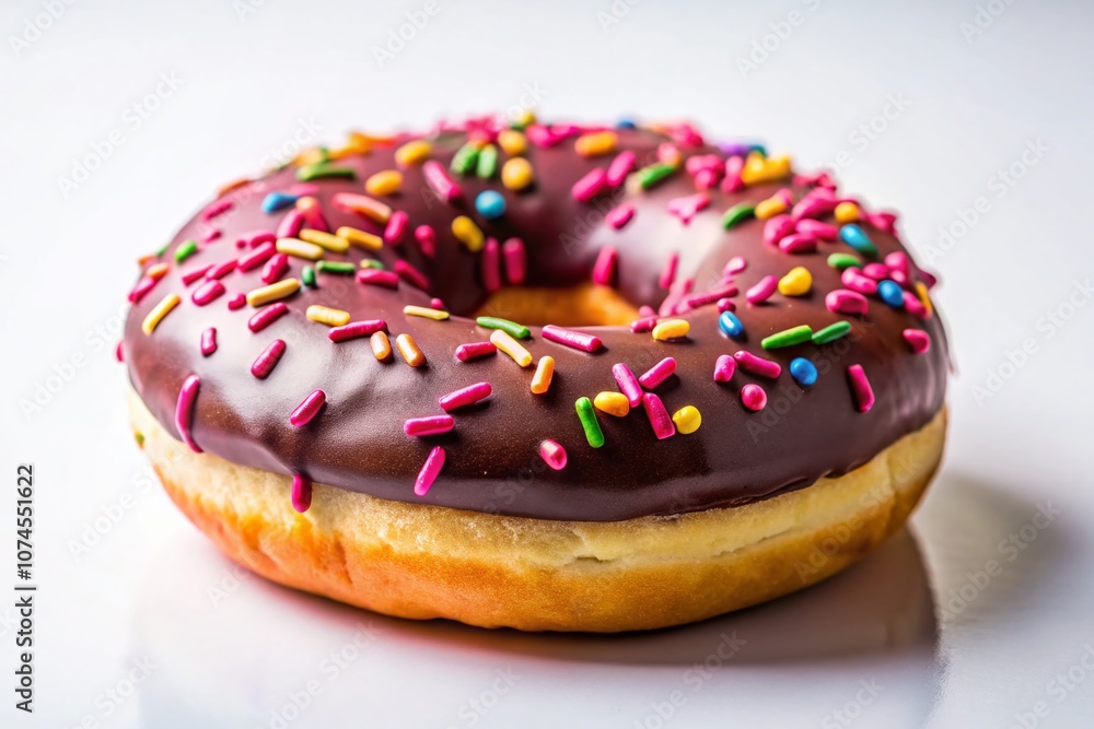 Surreal Chocolate Donut with Pink Frosting and Sprinkles on a White Background Evoking Whimsical Bakery Dreams and Sweet Dessert Delights for Food Photography Surreal Chocolate Donut with Pink Frosting and Sprinkles on a White Background Evoking Whimsical Bakery Dreams and Sweet Dessert Delights for Food Photography