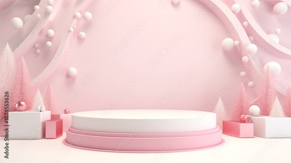 Christmas podium background. Generative AI illustration. Display for winter holidays, New Year and Christmas product presentation. Xmas blank scene, winter empty pedestal, front view. Christmas podium background. Generative AI illustration. Display for winter holidays, New Year and Christmas product presentation. Xmas blank scene, winter empty pedestal, front view.