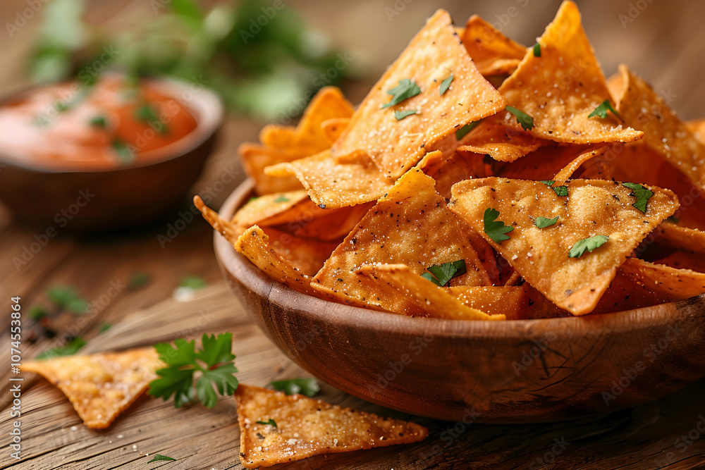 Corn chips nachos with sauce on a wooden table. Corn chips nachos with sauce on a wooden table.
