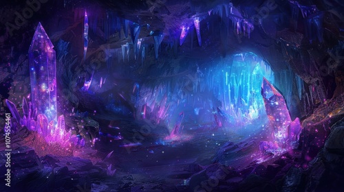 In the depths of the cavern the walls glistened with an otherworldly glow created by the abundant sparkling crystal dust that coated every surface. photo