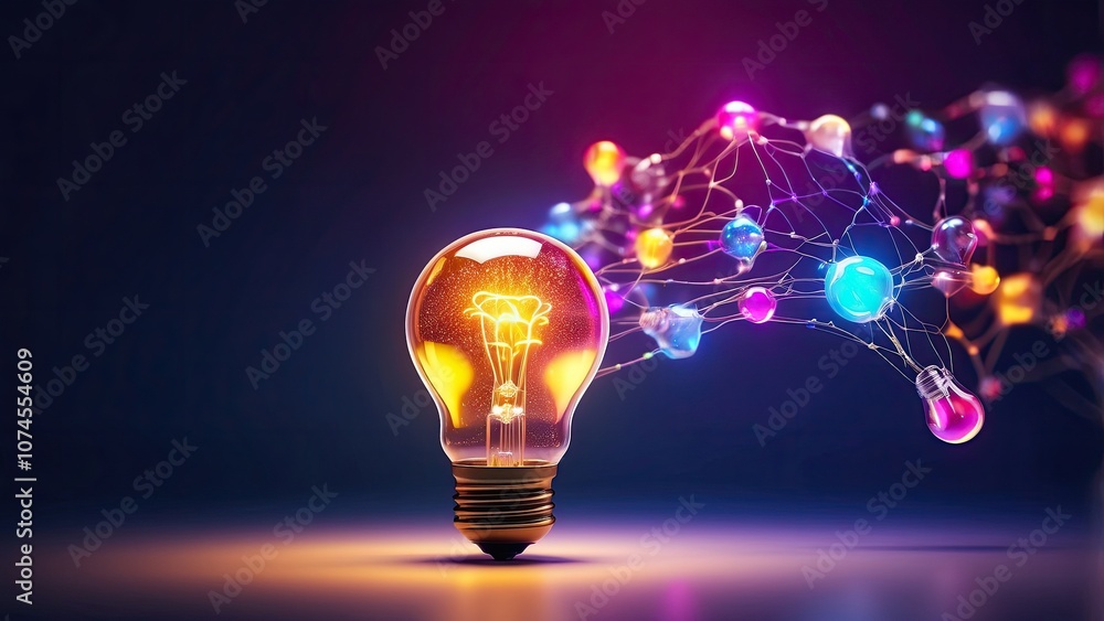 An concept that glows with color bulb light banner, brainstorming visualization, creative thinking and bright ideas, copy space, and generative artificial intelligence- An concept that glows with color bulb light banner, brainstorming visualization, creative thinking and bright ideas, copy space, and generative artificial intelligence-