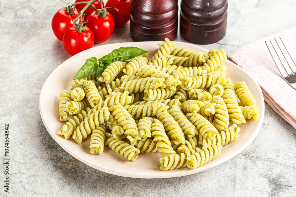 Italian pasta with basil pesto Italian pasta with basil pesto