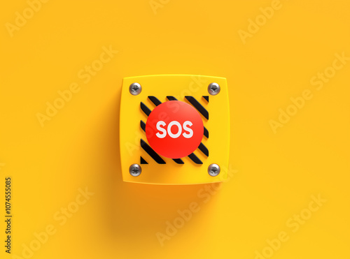 Tableau sur toile Big red emergency sos button on yellow background