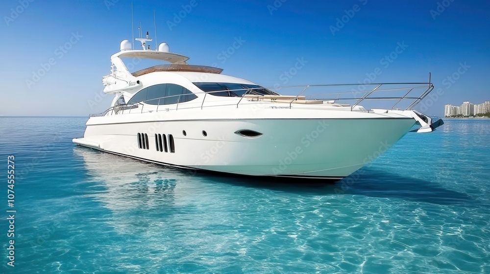 Naklejka premium Luxury yacht anchored in clear blue waters.
