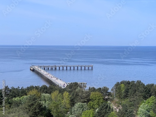 Aerial view of the beach and sea shore in Palanga, Lithuania. Beach town in Palanga.