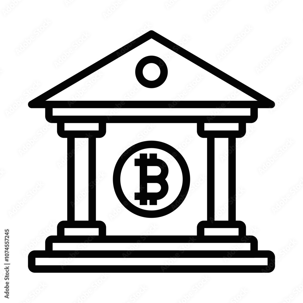 Bitcoin bank icon with pillars, vector illustration. Editable stroke. Bitcoin bank icon with pillars, vector illustration. Editable stroke.