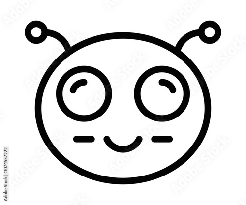 Smiling alien face icon with antennas, vector illustration. Editable stroke.