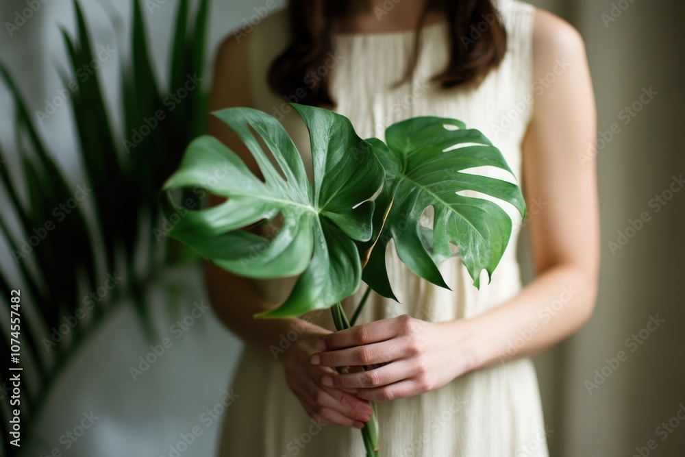 Obraz premium A woman holds a plant in her hand