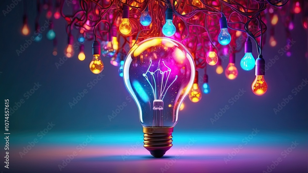 An concept that glows with color bulb light banner, brainstorming visualization, creative thinking and bright ideas, copy space, and generative artificial intelligence- An concept that glows with color bulb light banner, brainstorming visualization, creative thinking and bright ideas, copy space, and generative artificial intelligence-