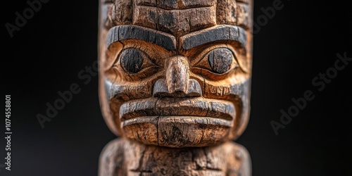 Totem pole adorned with vibrant spirit animals, symbolizing cultural heritage and connection to nature. photo