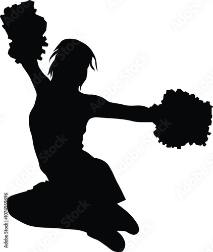 Cheerleader full body silhouette illustration. Girl pose cheerleading isolated on white.