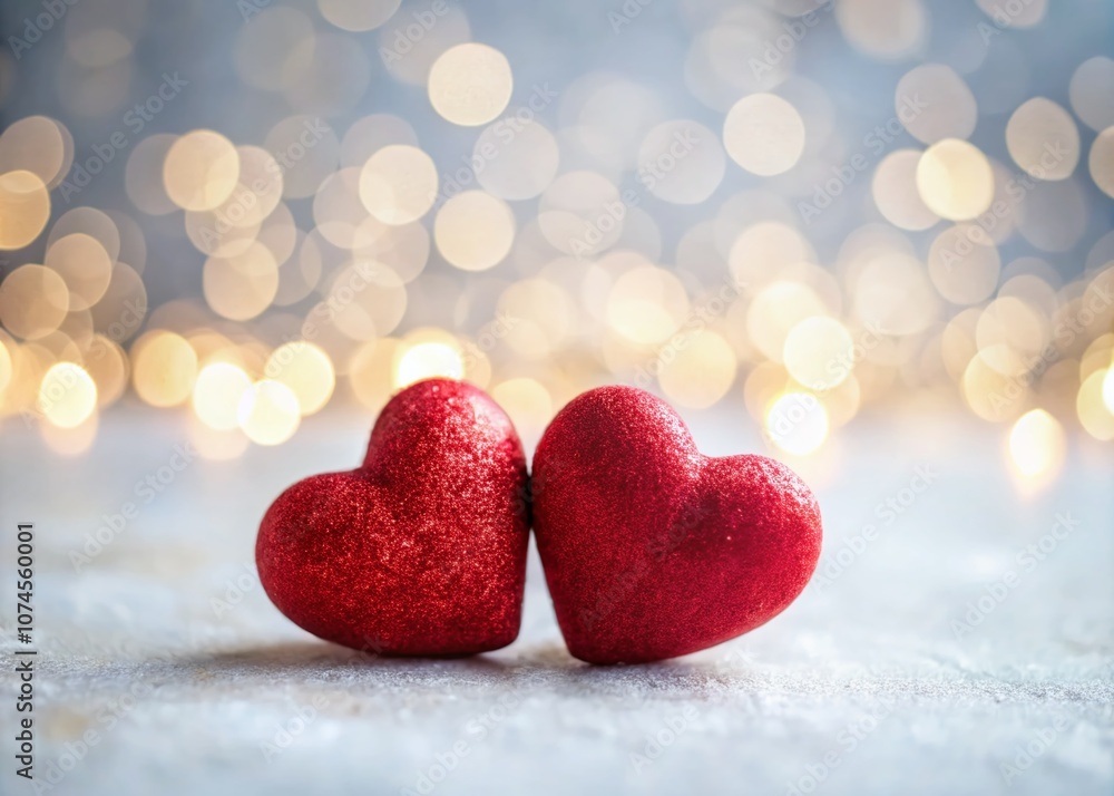 Fototapeta premium Two Cute Cuddle Hearts on a Soft White Background, Perfect for Valentine's Day, Love Messages, or Romantic Themes, with Ample Copy Space for Custom Text or Graphics