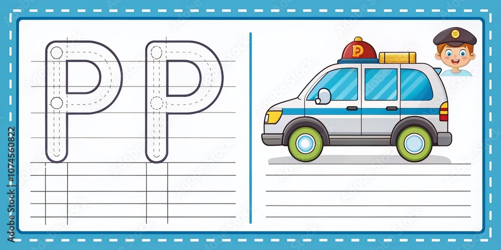 Uppercase Letter P Tracing Practice Worksheet Featuring a Police Car for Early Childhood Education and Skill Development in Pre-K and Kindergarten Learning Activities Uppercase Letter P Tracing Practice Worksheet Featuring a Police Car for Early Childhood Education and Skill Development in Pre-K and Kindergarten Learning Activities