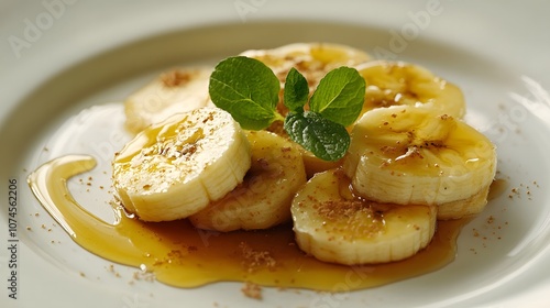 Sweet Banana Delight: Honey-Drizzled Slices with Mint Garnish