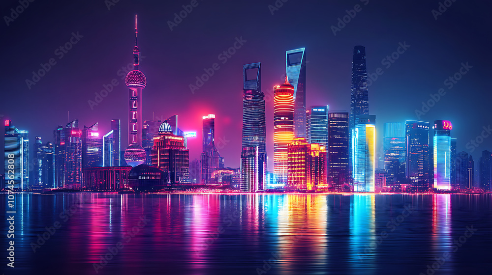 A dynamic city scene under a dark sky, illuminated by colorful neon signs and advanced technology elements integrated into the buildings A dynamic city scene under a dark sky, illuminated by colorful neon signs and advanced technology elements integrated into the buildings
