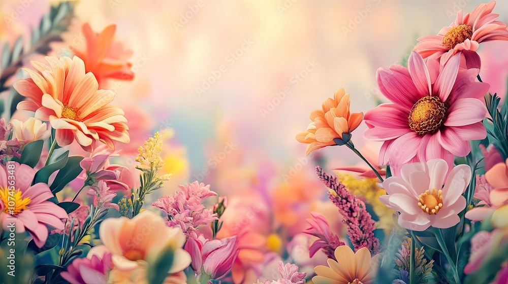 Vibrant spring blossoms in a colorful garden setting, spring background with space for text Vibrant spring blossoms in a colorful garden setting, spring background with space for text