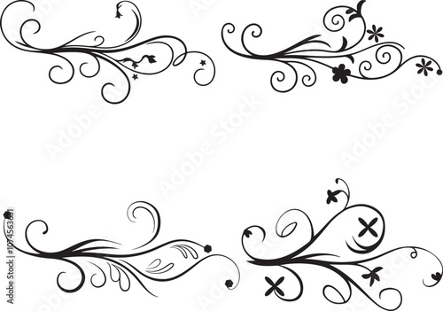 Collection of elegant, vintage, and simple calligraphy ornaments with floral swirling designs.