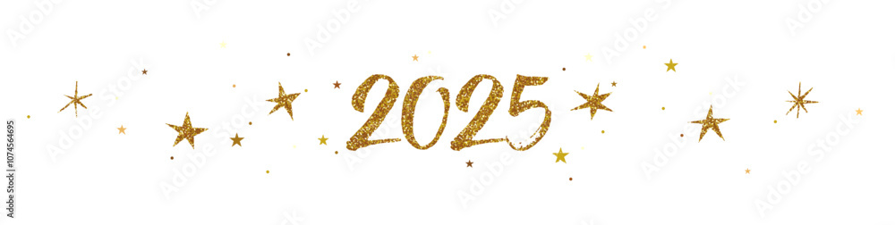 2025 banner, gold glitter numbers and stars border 2025 banner, gold glitter numbers and stars border