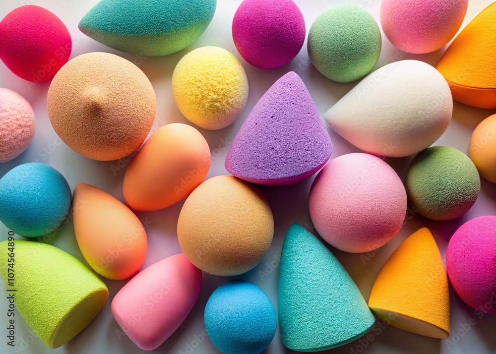 Vibrant Collection of Colorful Makeup Blender Sponges in Unique Shapes for Beauty Enthusiasts and Professionals, Perfect for Flawless Makeup Application and Cosmetic Photography Vibrant Collection of Colorful Makeup Blender Sponges in Unique Shapes for Beauty Enthusiasts and Professionals, Perfect for Flawless Makeup Application and Cosmetic Photography