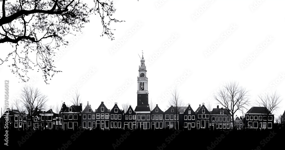 Fototapeta premium Silhouette of the skyline in black on white background