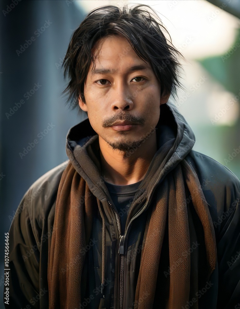 Portrait of a Man with Long Hair and Warm Expression