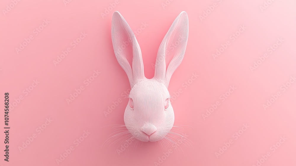 Minimalistic pink bunny head with long ears on pastel background Minimalistic pink bunny head with long ears on pastel background