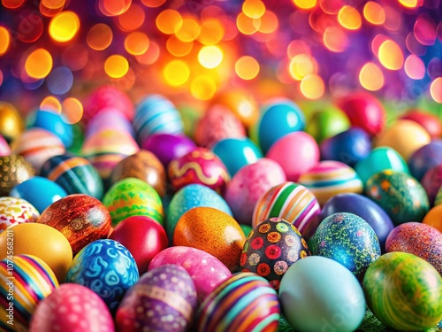 Vibrant Multicolored Easter Eggs Against a Colorful Background for a Festive Easter Celebration – Perfect for Spring Time Decor and Holiday Inspiration