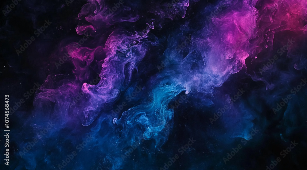 Pink and blue ink swirls together in a dark liquid, creating a unique abstract pattern Pink and blue ink swirls together in a dark liquid, creating a unique abstract pattern