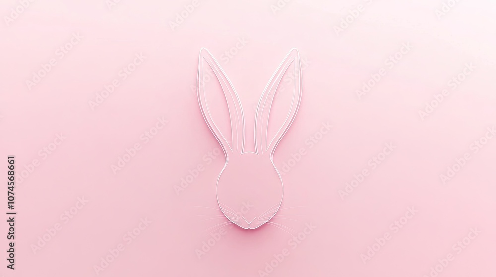 Minimalistic pink bunny outline on soft pastel background Minimalistic pink bunny outline on soft pastel background