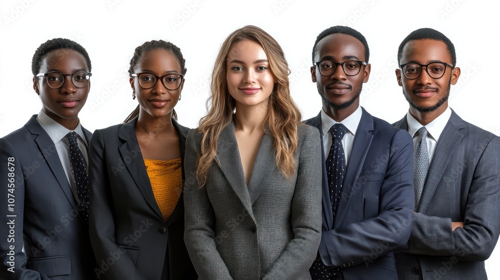 Business group from Niger, teens to seniors, professional dress, isolated, white background Business group from Niger, teens to seniors, professional dress, isolated, white background