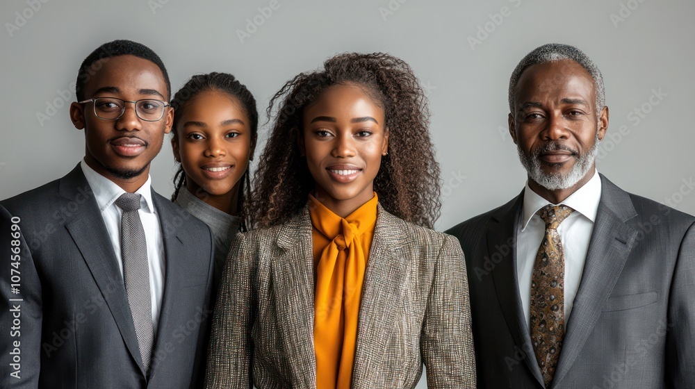 Business group from Niger, teens to seniors, professional dress, isolated, white background Business group from Niger, teens to seniors, professional dress, isolated, white background