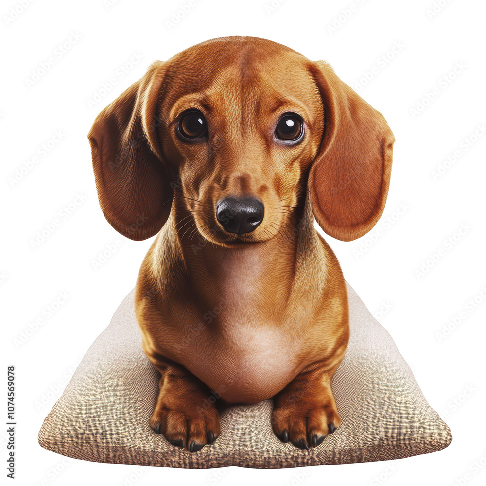 Dachshund lying on a cushion with a calm look on a transparent background, ideal for cosy and friendly pet designs. Dachshund lying on a cushion with a calm look on a transparent background, ideal for cosy and friendly pet designs.