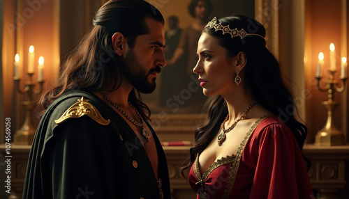 Wallpaper Mural Jezebel and her ally plotting dark schemes in their lavish palace, shadows dancing in the candlelight Torontodigital.ca