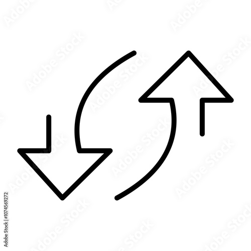 Abstract exchanging icon with two curved arrows forming a loop, representing concepts of trade, transfer, and change, isolated on a clean white background for versatility.