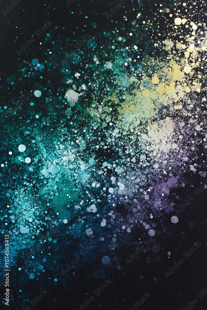 Obraz premium Celestial Nightscape with Vibrant Aurora and Starry Nebula – Dreamy Cosmic Scene in Shades of Midnight Blue, Green, and Purple for Enchanting Backgrounds and Fantasy Designs