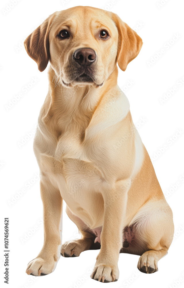 Labrador Retriever sitting with a loyal gaze on a transparent background, perfect for pet and family-oriented designs. Labrador Retriever sitting with a loyal gaze on a transparent background, perfect for pet and family-oriented designs.