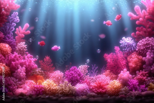 Vibrant coral reef scene with colorful fish.