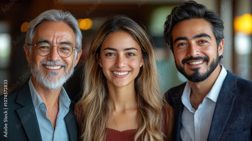 Fototapeta premium Chilean business team, mixed-generation members, formal clothing, isolated, white background