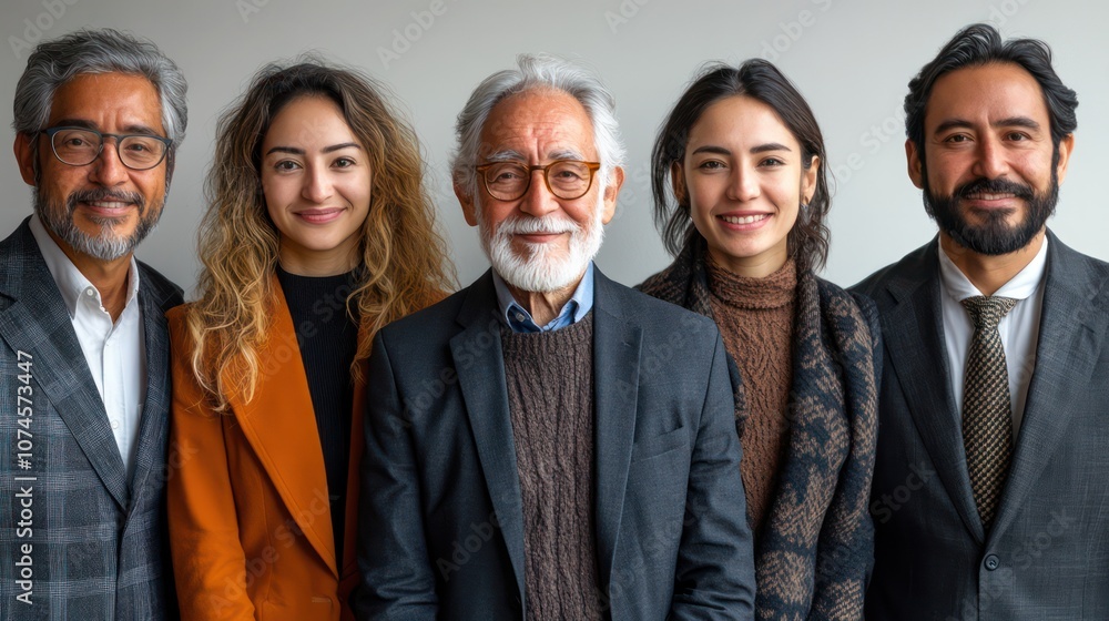 Diverse business group from Argentina, including youth and elderly, professional attire, isolated, white background Diverse business group from Argentina, including youth and elderly, professional attire, isolated, white background