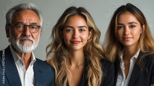 Diverse business group from Argentina, including youth and elderly, professional attire, isolated, white background