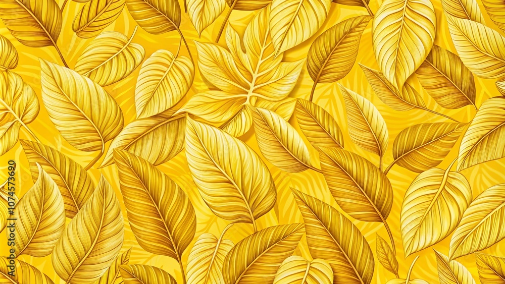 Vibrant Yellow Botanical Leaf Pattern for Interior Design and Textile Applications, Capturing Nature's Beauty with a Touch of Elegance in a Modern Aesthetic Vibrant Yellow Botanical Leaf Pattern for Interior Design and Textile Applications, Capturing Nature's Beauty with a Touch of Elegance in a Modern Aesthetic