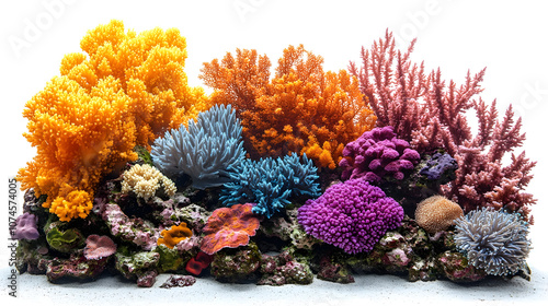Fototapeta Naklejka Na Ścianę i Meble -  Stunning 3D Rendering of a Vibrant and Diverse Underwater Coral Reef Ecosystem Teeming with Colorful Marine Life and Natural Patterns