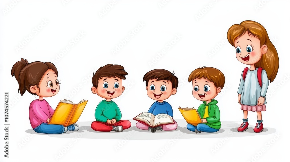 Illustration of lesson explanation , kids , Teacher Illustration of lesson explanation , kids , Teacher